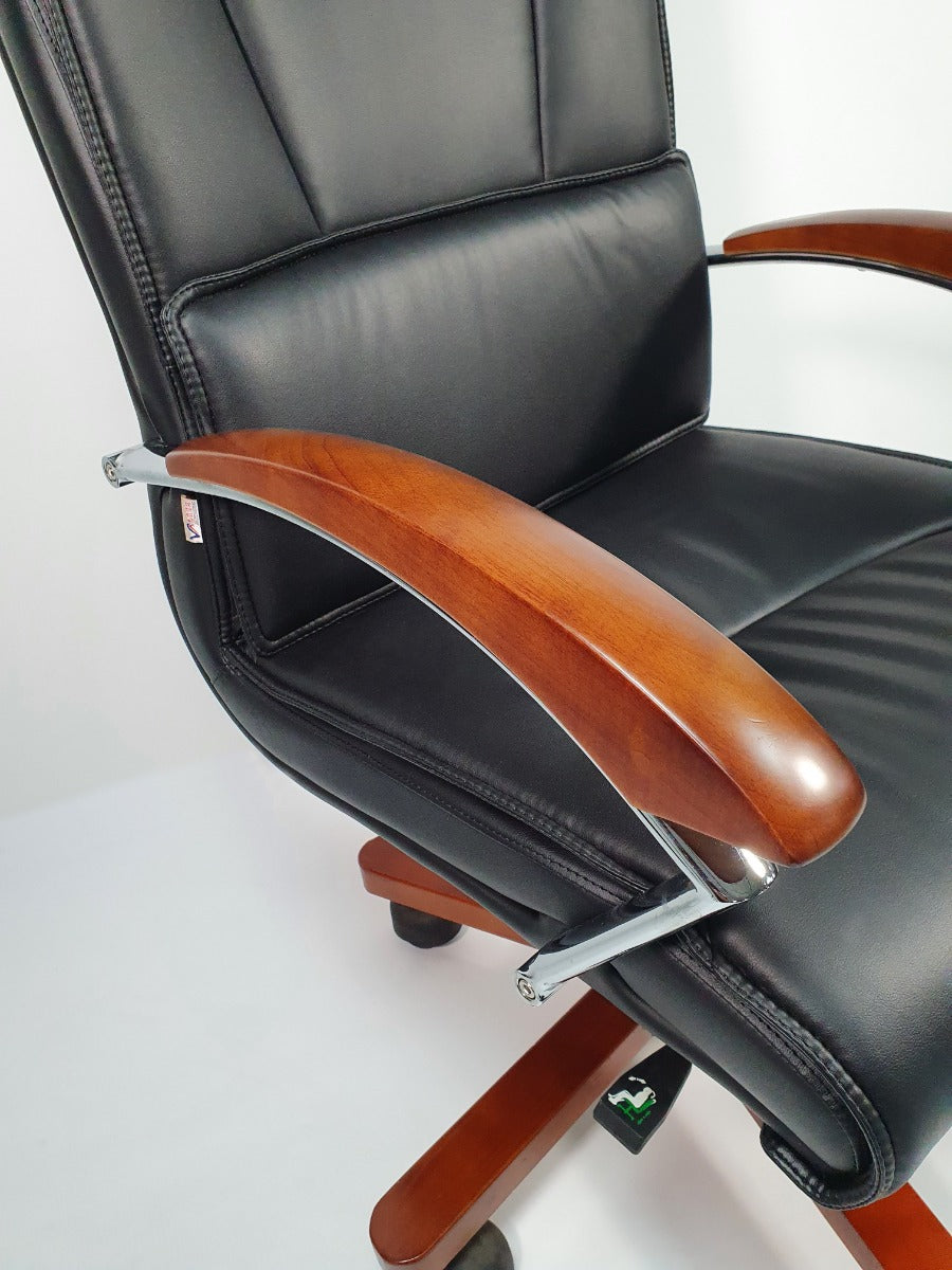 Stylish Black Leather Executive Office Chair with Wood Arms - YS397A